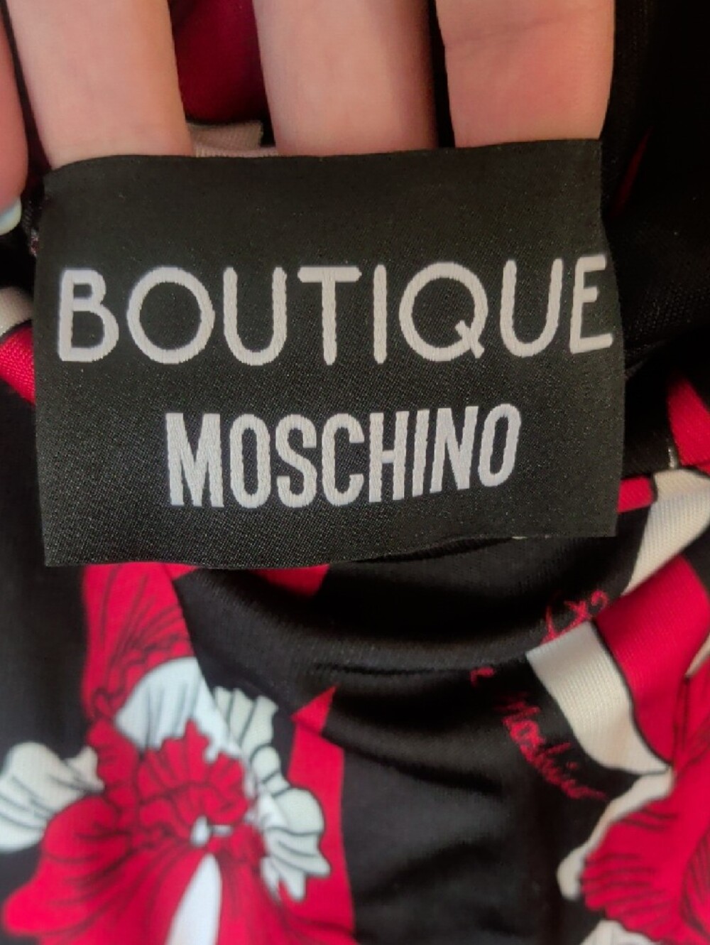Moschino Black Maxi Halter Dress with Red & White Floral Print - Picture 2 of 6